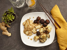 Load image into Gallery viewer, Sliced chicken with peanut sauce and roasted vegetables Eat Smart Richmond meal delivery service
