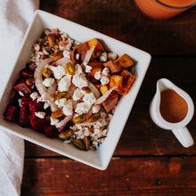 Load image into Gallery viewer, Harvest Grain Bowl with vegetables and cheese and vinaigrette Eat Smart RVA meal delivery service
